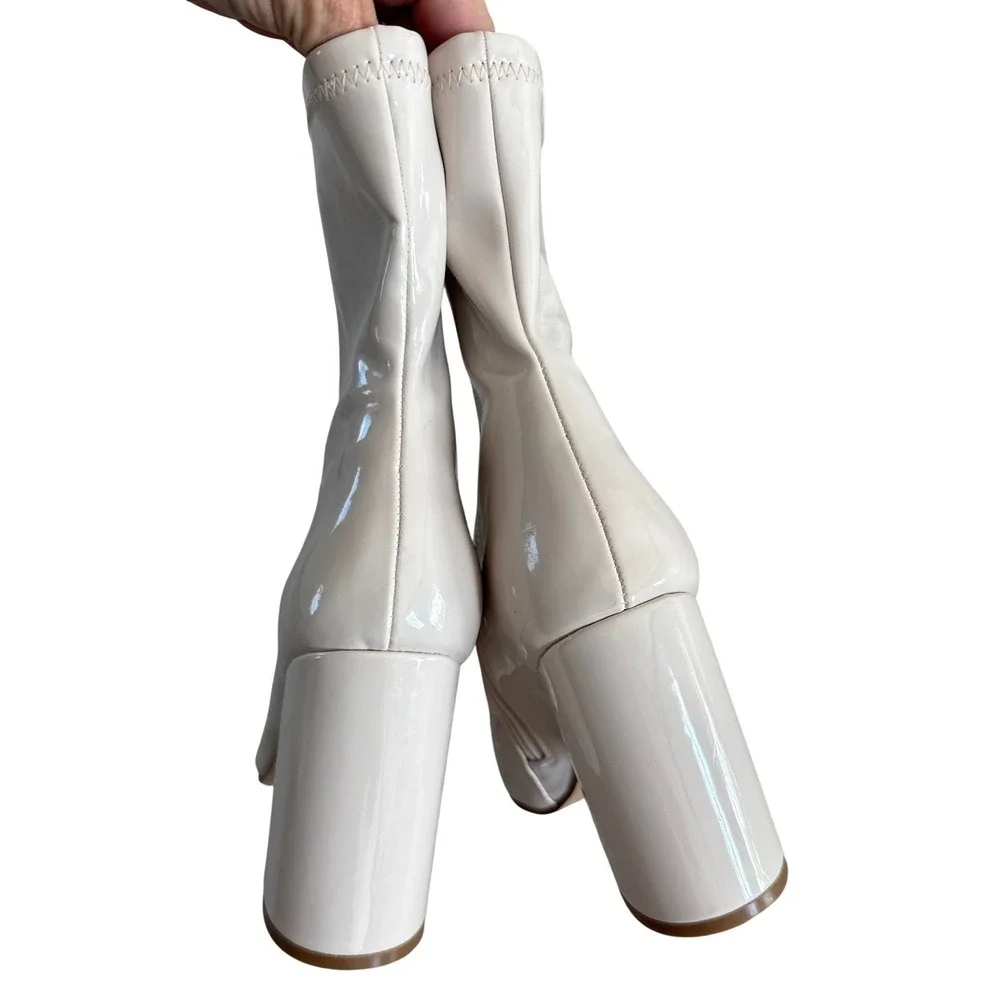 Steve Madden Fulton Bone Patent Leather Square Toe Mid-Calf Boots Bootie 9M $110